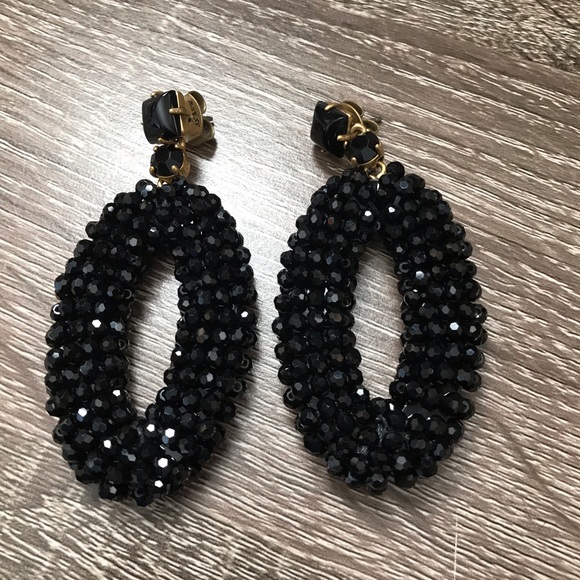 J. Crew Jewelry - J.Crew Beaded Oval Dangle Earrings Black NEW